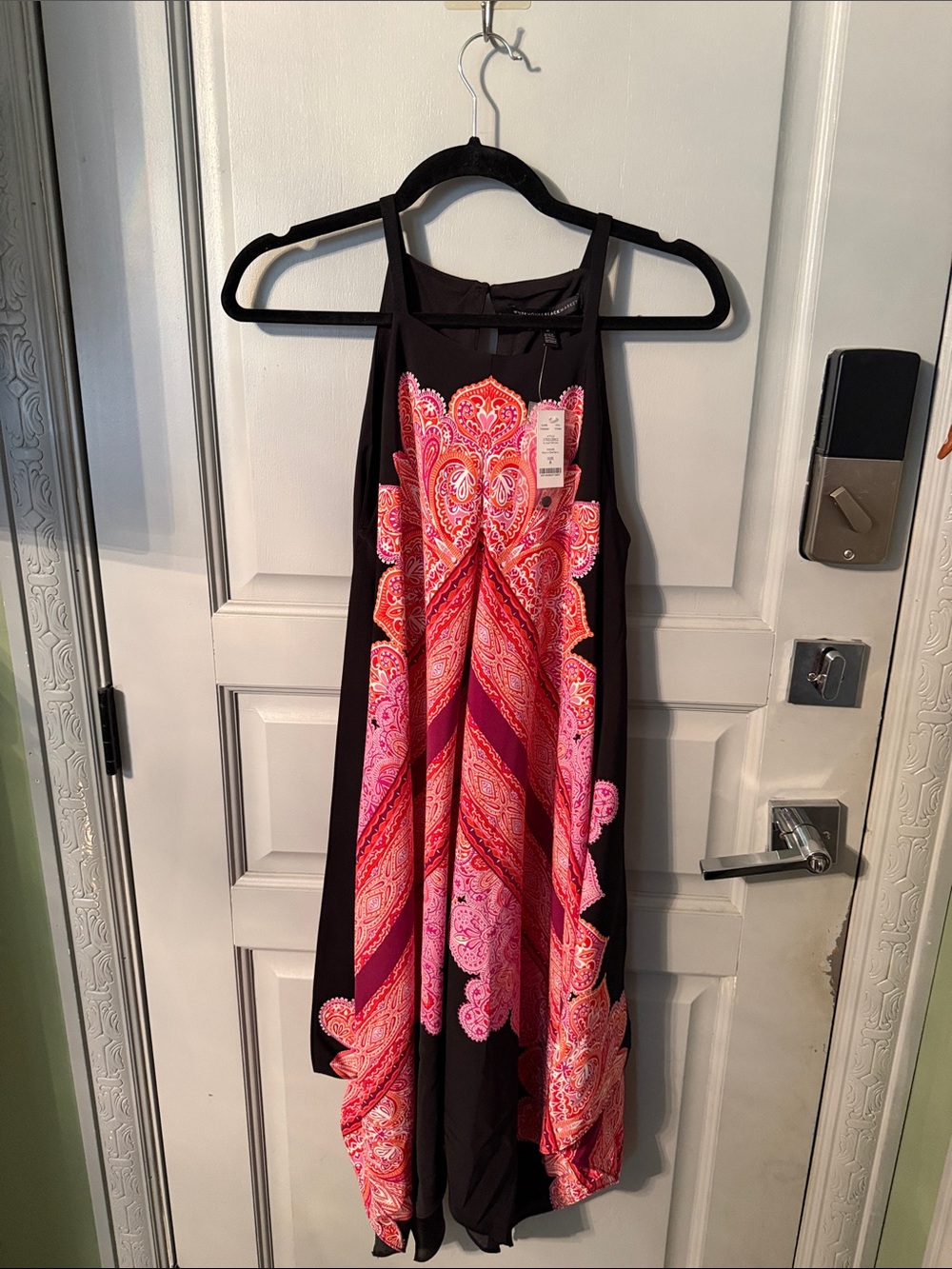 White House Black Market Black Dress with Pink & Coral Paisley